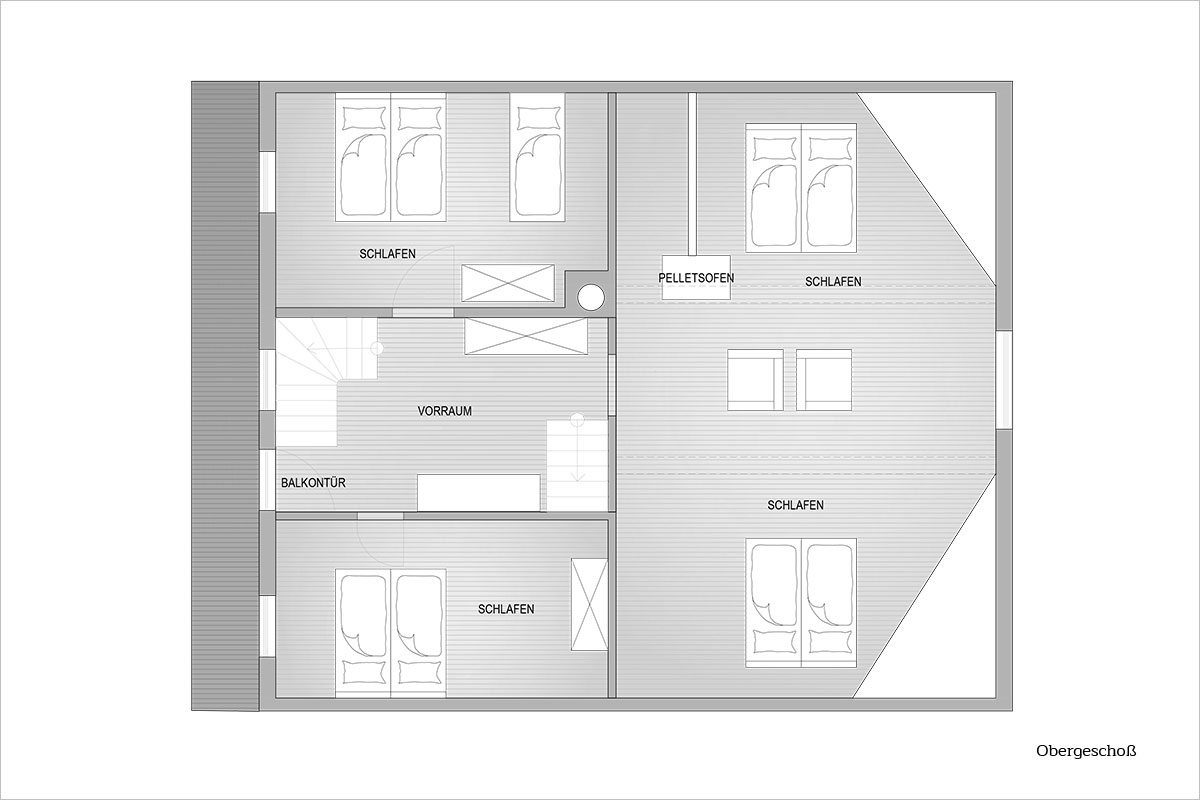 Grundriss Dachgeschoß - Design Ferienhaus Almhütte XL Ski Amadé