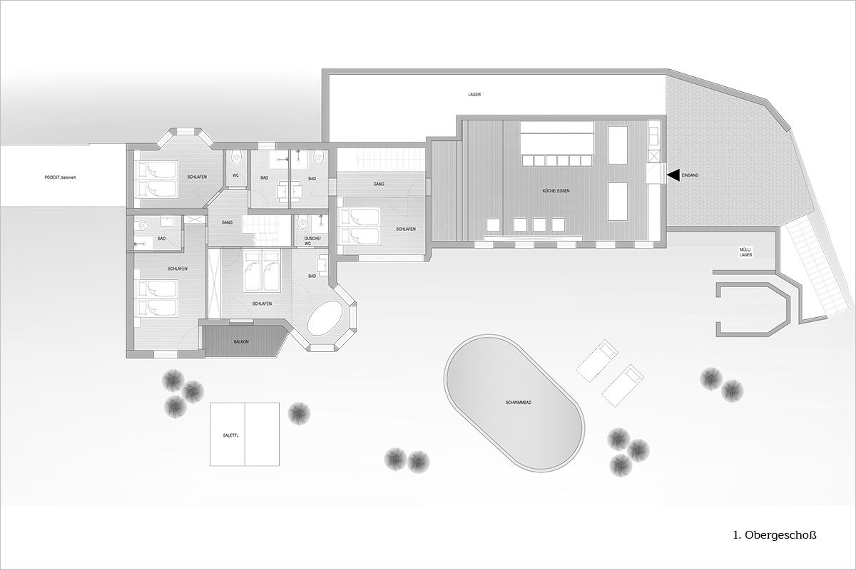 Grundriss 1. Obergeschoß - Design Ferienhaus Berg Chalet Millstätter See