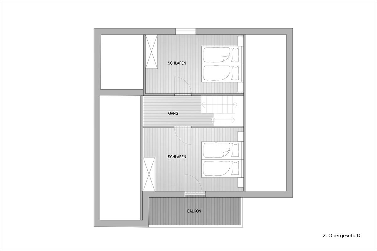 Grundriss 2. Obergeschoß - Design Ferienhaus Berg Chalet Millstätter See