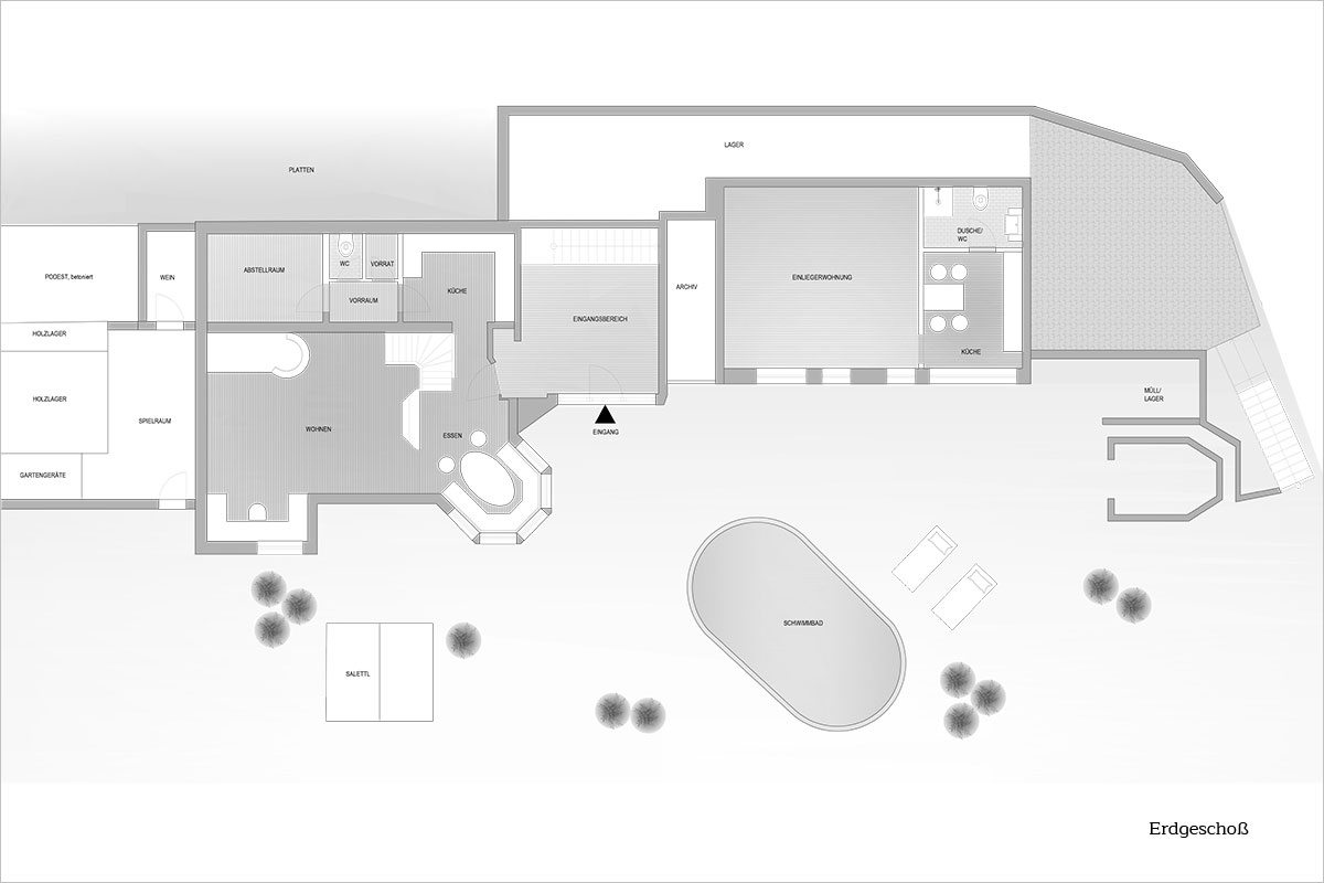 Grundriss Erdgeschoß - Design Ferienhaus Berg Chalet Millstätter See