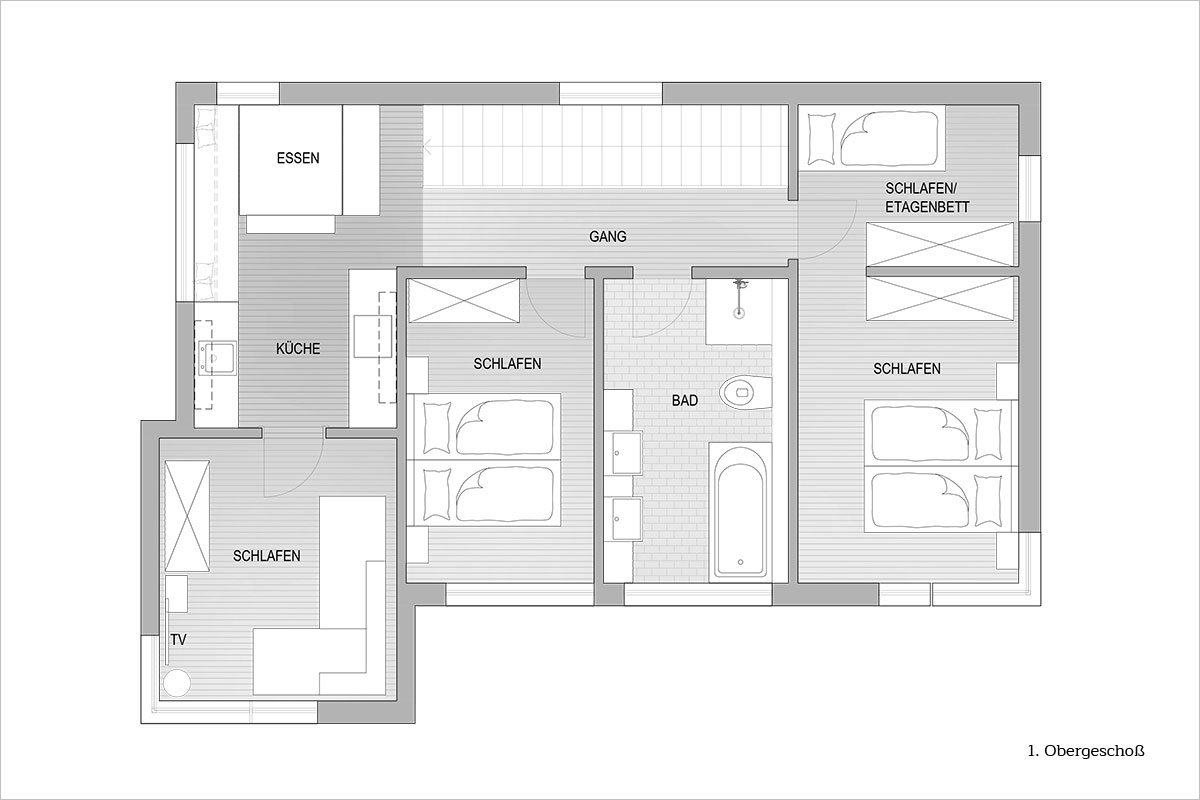 Grundriss Obergeschoß - Design Ferienhaus Altenmarkt-Zauchensee