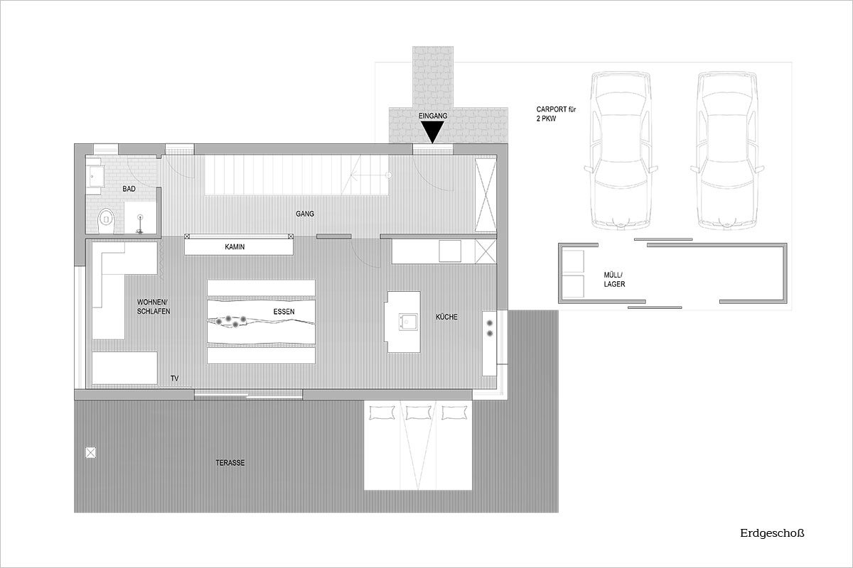 Grundriss Erdgeschoß - Design Ferienhaus Altenmarkt-Zauchensee